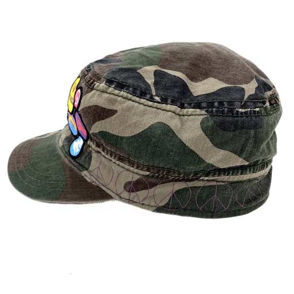 Camo Girls Cap Hat Flex Stretch Peace Love Button Patches - Picture 3 of 8